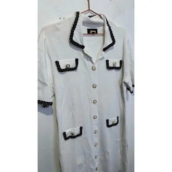 ALEXIA ADMOR White Colorblock Contrast Trim Pearly Buttons Odette Dress sz XL - Picture 4 of 16